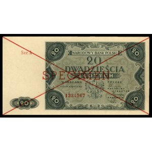 20 złotych 15.07.1947, Ser. A 1234567, SPECIMEN, Miłcza...