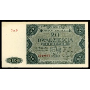 20 złotych 15.07.1947, Ser. D, Miłczak 130, na górnym m...