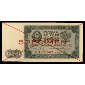 2 złote 1.07.1948, seria B 1234567, SPECIMEN, Miłczak 1...