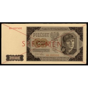 500 złotych 1.07.1948, seria AA 1897492, SPECIMEN, Miłc...