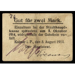 Chodzież (Kolmar i. P.) 1/2 marki i 2 marki 3.08.1914 o...
