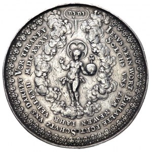medal religijny Sebastiana Dadlera 1635 r, Aw: Dziecię ...