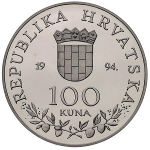 100 kuna 1994, wizyta Jana Pawła II w Chorwacji, srebro...