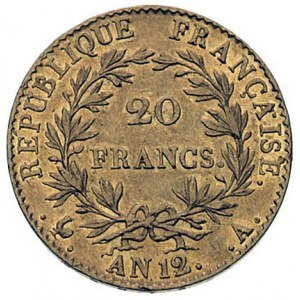 20 franków An 12 (1803/1804) A, Paryż, Fr. 480, złoto 6...