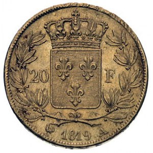20 franków 1819 A, Paryż, Fr. 538, złoto 6.42 g