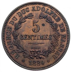 5 centimów 1889, ESSAI (próba), KM 13, miedź, wybito 10...