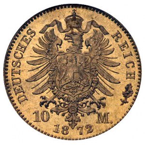 10 marek 1872/A, Berlin, J. 242, Fr. 3819, złoto, wyśmi...