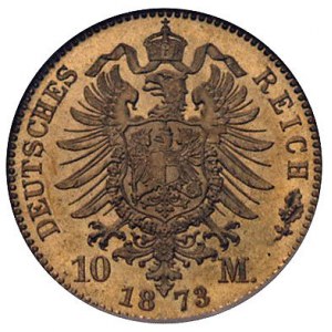 10 marek 1873/A, Berlin, J. 242, Fr. 3819, złoto, gabin...