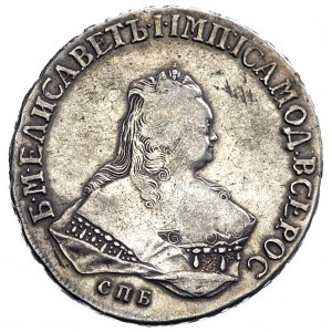 rubel 1751, Petersburg, Aw: Popiersie i napis wokoło, R...