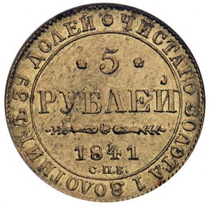 5 rubli 1841, Petersburg, Bitkin 18, Fr. 138, złoto, mo...