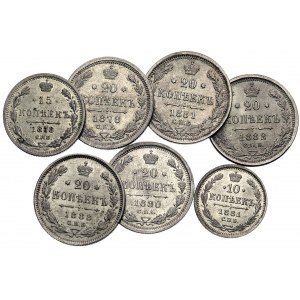 zestaw monet 10 kopiejek 1881, 15 kopiejek 1878 i 20 ko...