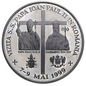 1000 lei 1999, moneta z okazji wizyty Jana Pawła II, sr...