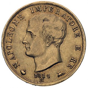 40 lirów 1814 M, Mediolan, Fr. 5, złoto 12.85 g