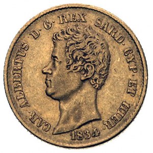 20 lirów 1834, Turyn, (głowa orła), Fr. 1142, złoto 6.4...