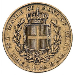 20 lirów 1849, Genua, (kotwica), Fr. 1143, złoto 6.41 g