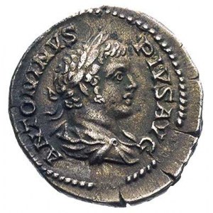 Karakalla 198-217, denar, Aw: Popiersie w prawo i napis...