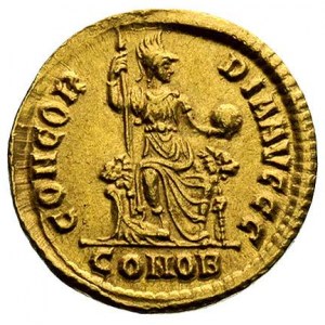 Walentynian II, 375-392, solidus, Aw: Popiersie cesarza...
