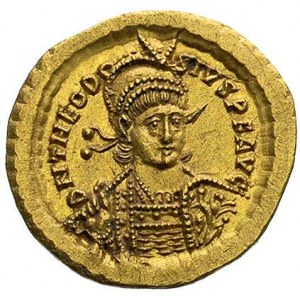 Teodozjusz II 402-450, solidus, Aw: Popiersie na wprost...