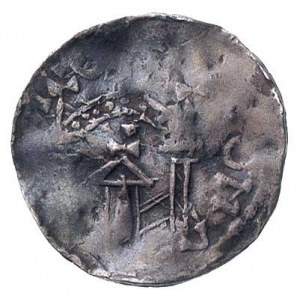 Henryk II 1002-1024, denar, Aw: Popiersie i napis, Rw: ...