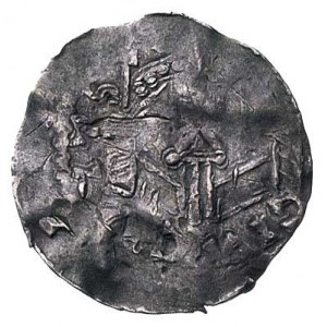 Henryk II 1002-1024, denar, Aw: Popiersie i napis, Rw: ...