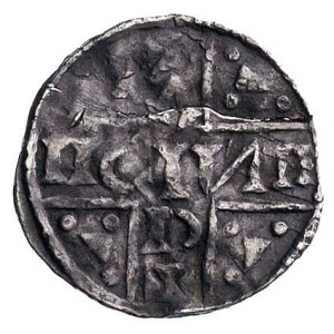 książę Henryk V Mozelski 1018-1026, denar, Aw: W krzyżu...