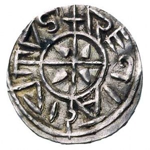 Stefan I 997-1038, denar, Aw: Krzyż, w polach kliny, na...