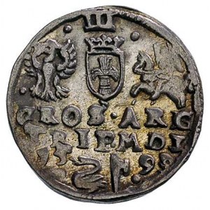 trojak 1599, Wilno, herb Łabędź i znak hak rozdzielają ...