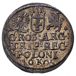 trojak 1605, Kraków, ładna, rzadka moneta ze starą paty...
