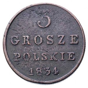 3 grosze 1834, Warszawa, rzadka odmiana z literami KG, ...