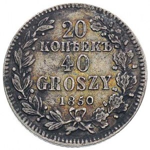 20 kopiejek = 40 groszy, 1850, Warszawa, Plage 397, Bit...