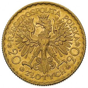 20 złotych 1925, Chrobry, złoto koloru czerwonego, Parc...