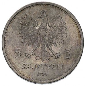 5 złotych 1928, Warszawa, Nike, Parchimowicz 114 a, ład...