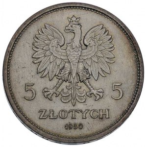 5 złotych 1930, Warszawa, Sztandar, Parchimowicz 115 b,...