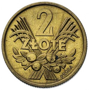 2 złote, 1958, na rewersie wypukły napis PRÓBA, mosiądz...