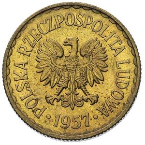 1 złoty, 1957, na rewersie wklęsły napis PRÓBA, mosiądz...