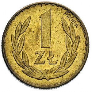 1 złoty, 1957, na rewersie wklęsły napis PRÓBA, mosiądz...