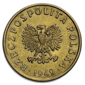 5 groszy, 1949, na rewersie wklęsły napis PRÓBA, mosiąd...