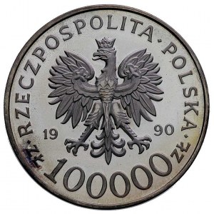 100.000 złotych 1990, Solidarność, bez napisu PRÓBA, lu...