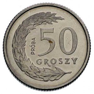50 groszy 1991, na rewersie wypukły napis PRÓBA, miedzi...
