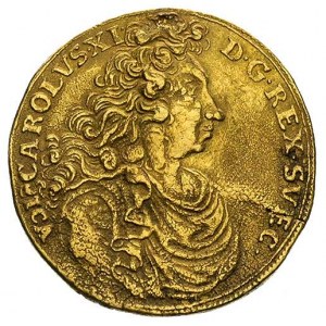 dwudukat 1697, Szczecin, Aw: Popiersie, Rw: Insygnia ko...