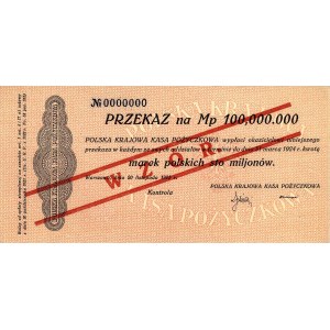 przekaz na 100 mln marek polskich 20.11.1923, No 000000...