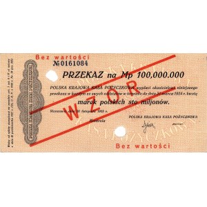 przekaz na 100 mln marek polskich 20.11.1923, WZÓR dwuk...