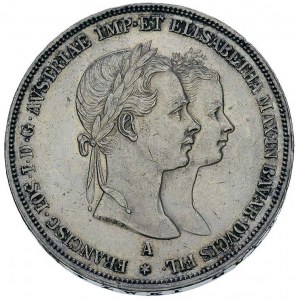 2 guldeny 1854/A, Wiedeń, Aw: Popiersia Franciszka Józe...
