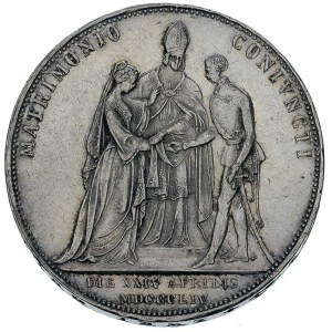2 guldeny 1854/A, Wiedeń, Aw: Popiersia Franciszka Józe...