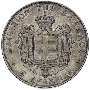 Jerzy I 1863-1913, 5 drachm 1875, Paryż, Aw: Popiersie ...