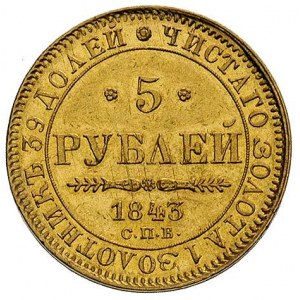5 rubli 1843, Petersburg, Bitkin 21, Fr. 155, złoto 6.4...