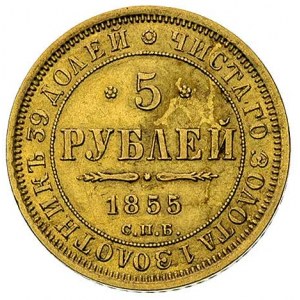 5 rubli 1855, Petersburg, Bitkin 38, Fr. 155, złoto 6.5...