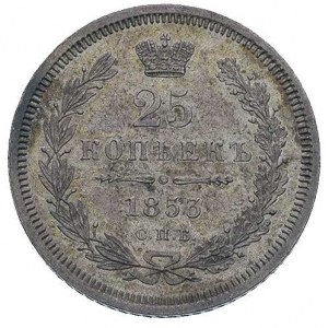 25 kopiejek 1853, H-I, Petersburg, Bitkin 308, piękny e...