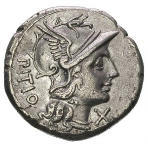 L. Sempronius Pitio 148 pne, denar, Aw: Głowa Romy w pr...