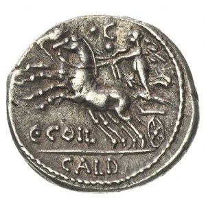 C. Coelius Caldus 104 pne, denar, Aw: Głowa Romy w hełm...